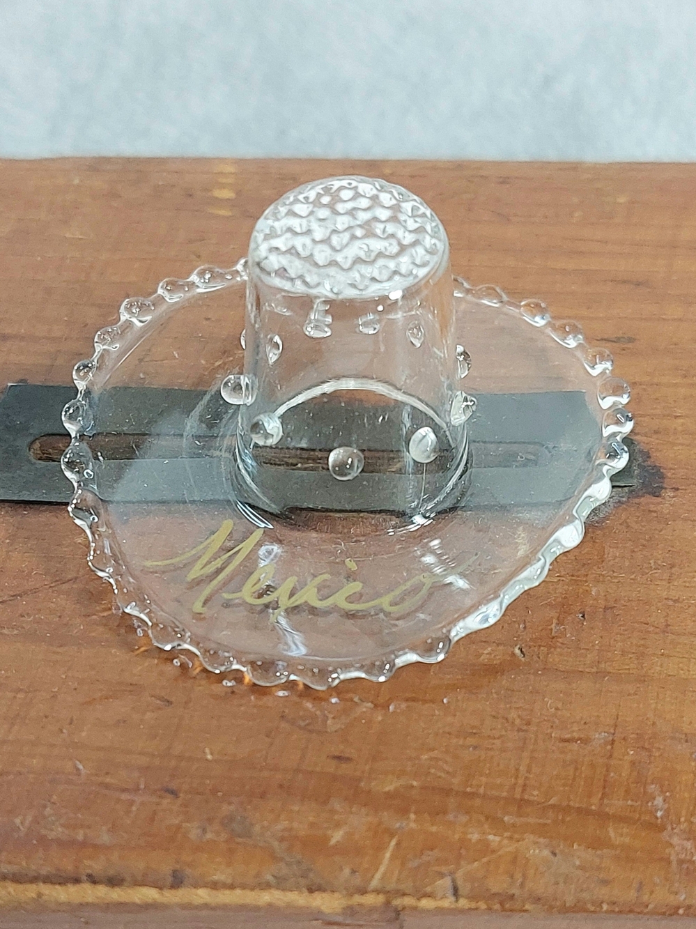 Mexico Clear Glass Souvenir Thimble Hat - Clear